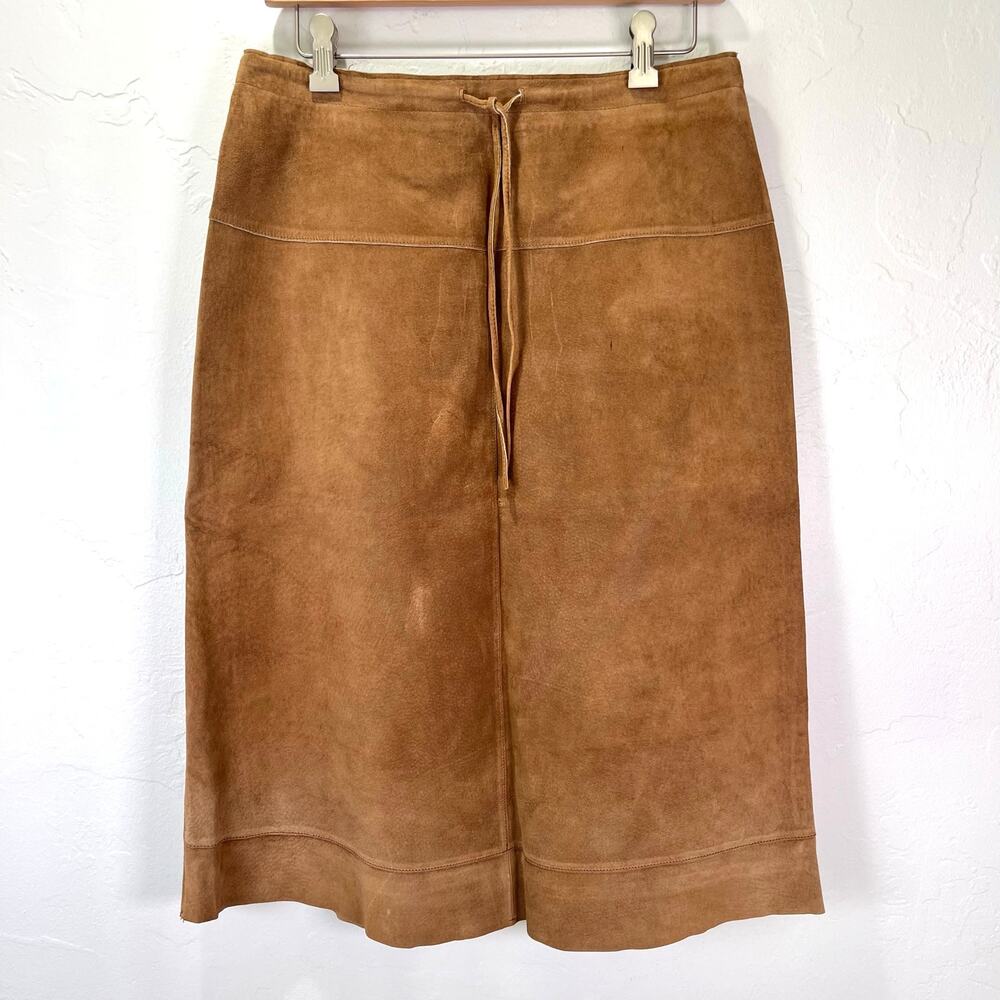 Vintage Bernardo Brown Leather Suede Skirt Sz 10 Soft Western Cowgirl Prairie